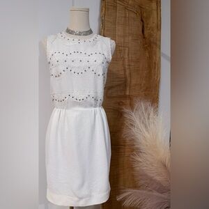 Sandro White Sheath Mini Dress with Crew Neck